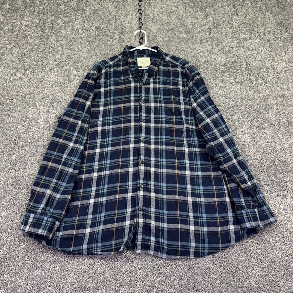 St. John's Bay Shirt Mens 3XLT Blue Plaid Flannel Long Sleeve Button Up Casual